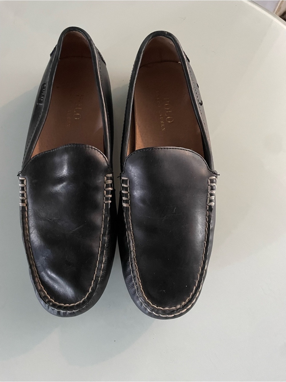 Polo by Ralph Lauren Black Leather Slip-On Driving Loafers